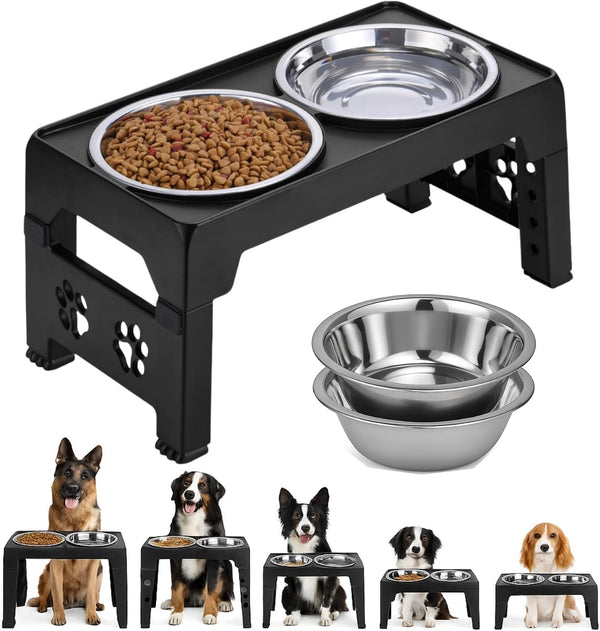 LALOBLUE Collapsible Dog Bowls Raised Elevated Adjust Stand | Elevated Dog Bowls, Dog Bowls Raised, Dog Bowls Elevated,5 Heights Adjustable Elevated Raised Dog Bowls Stand10