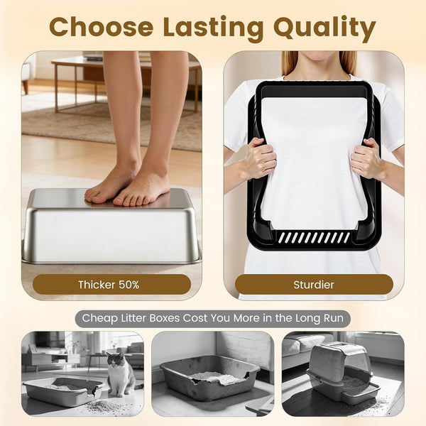 Stainless Steel Cat Litter Box, 11.8" High Sides for Litter Scatter & Urine Spray Control, Easy to Clean Non-Stick Litter Pan, Low Entry for Kittens, Small Cats, Compact Space-Saving Design5