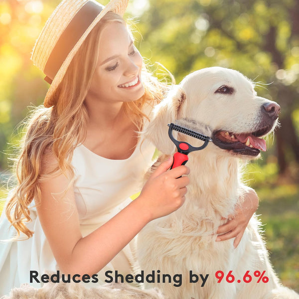 Tpotato Deshedding Dog Brush for Long Haired Dogs Cats,Undercoat Shedding Rake for Dematting Detangling Tangles Matted Fur and Knots,Metal Pet Comb,Professional Pet Grooming Supplies Tool Kit,Red7