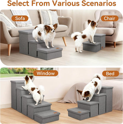 Zerbuger Wider Dog Ramp for High Bed with Storage 18" H, Foldable Dog Stairs for Small Medium Large Older Senior Animal, Sturdy Dog Step for Climbing Bed or Couch, Arthritis-Friendly (Gray, No Condo)6