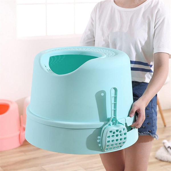 Dog Potty Training Toilet ﻿ Top Entry Cat Litter Box with Scoop Splash-Proof Multifunctional Toilet Base round Detachable Tray PP Material(C)5