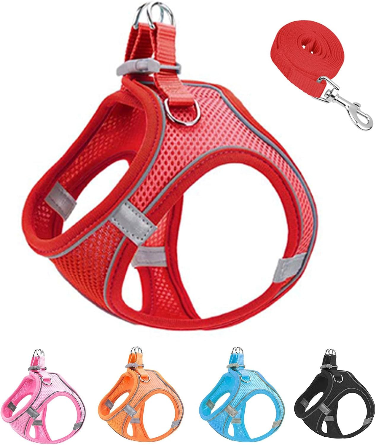 xxxs-pink-soft-mesh-dog-harness-and-leash-set-no-escape-puppy-harnesses-for-training-walking-reflective-adjustable-puppy-vest-for-small-medium-dogs-cats-pink-xxxs
