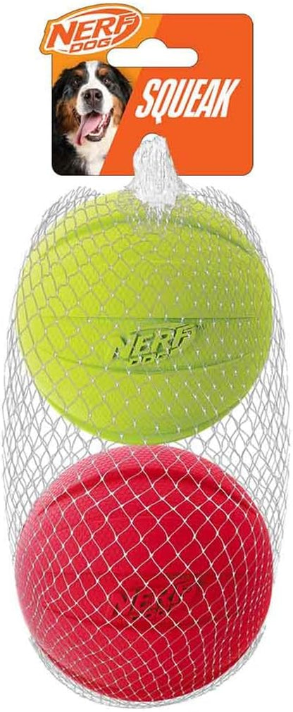 Nerf Dog Classic Squeak Ball Outdoor Dog Toy, 3.8 Inch Dog Ball Fetch Toy, Squeaking Toy for Medium and Large Breeds, Green/Red, 2 Count1