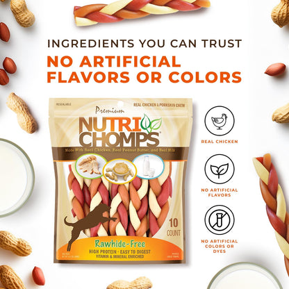 Nutrichomps Rawhide-Free Dog Chews, 6 in Braids, Chicken, PB, Milk, 10 Ct | a Rawhide-Free Chew That'S Gentle and Easy to Digest, Made with the Real, Wholesome Ingredients Dogs Love5