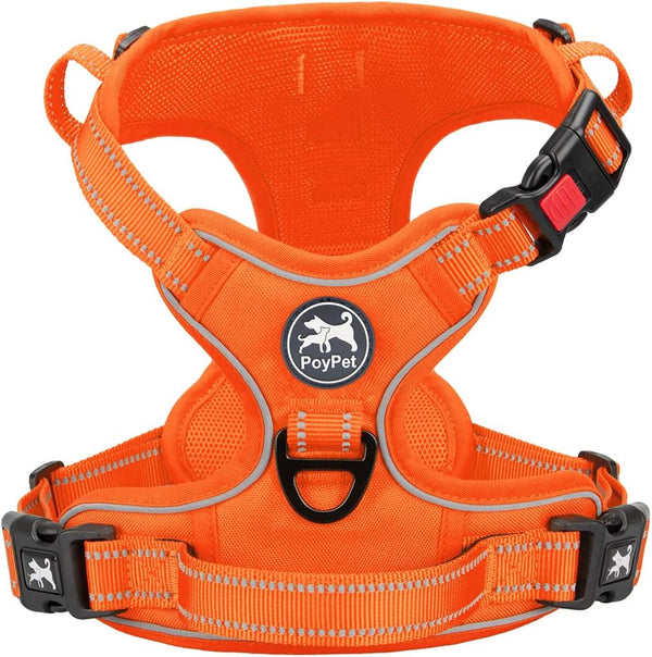 Poypet No Pull Dog Harness, No Choke Front Lead Dog Reflective Harness, Adjustable Soft Padded Pet Vest with Easy Control Handle for Small to Large Dogs(Pink, Medium)24