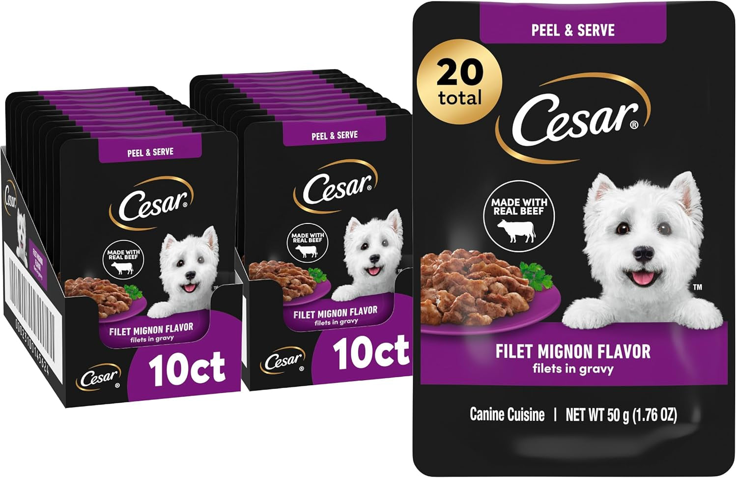 cesar-mini-pouch-wet-dog-food-filet-variety-pack-1-76-oz-40-count-3-flavors-rotisserie-chicken-filet-mignon-wood-grilled-chicken-real-chicken-or-beef-easy-peel-and-serve-protein-packed