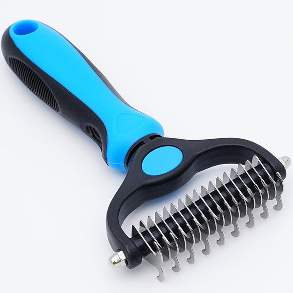 Pet Grooming Rake for Dogs & Cats - Double-Sided Deshedding and Dematting Tool, Gently Remove 95% of Loose Undercoat & Mats for Long-Haired Pets, Painless Fur Brush for Shedding Control (Blue)1
