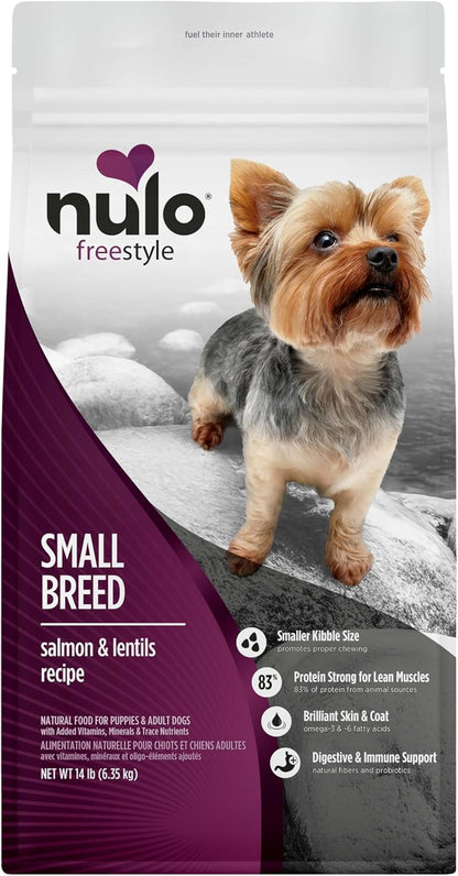 Nulo Freestyle Small Breed Dog Food Dry - Salmon & Lentils, Puppy & Adult Grain Free Dog Food, Natural, High Protein, Smaller Sized Kibble with BC30 Probiotic for Healthy Digestion Support, 6Lb Bag14