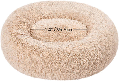 Amazon Basics Washable Donut Pet Bolster Faux Fur Bed with Removable Cover, Anti-Slip Bottom for Dog, Beige, 23" X 23"6