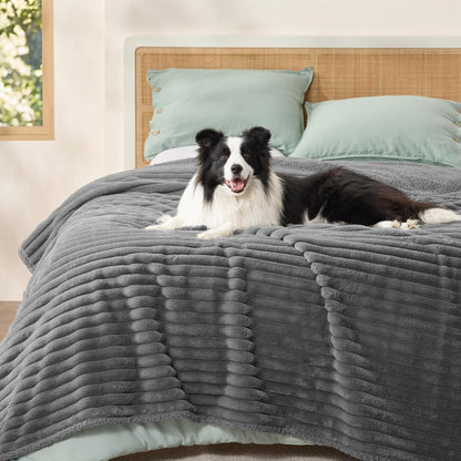 Bedsure Comfyfleece™ Waterproof Dog Blankets for Large Dogs,50X60 Cream | Soft Plush Couch Cover,Washable Corduroy Fleece for Furniture Protector,Cozy Calming Reversible Pet Blanket for Senior Dogs31