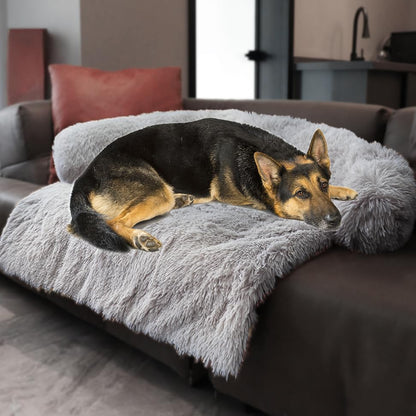 Calming Dogs/Cats Bed Mats, Dog Pad Washable Removable Couch Cover, Plush Long Fur Mat for Pets, Waterproof Lining, Perfect for Small, Medium and Large Dogs and Cats (Gradient Gray, 36"X31")48