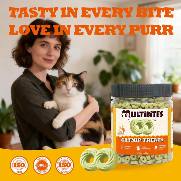 9 Oz Catnip Cat Treats with Vitamins, Teeth Cleaning & Training | All-Natural Chicken, Salmon, Catnip & Barley Grass. Crunchy Cleans Teeth, Freshens Breath. Helps Hairballs & Digestion.4