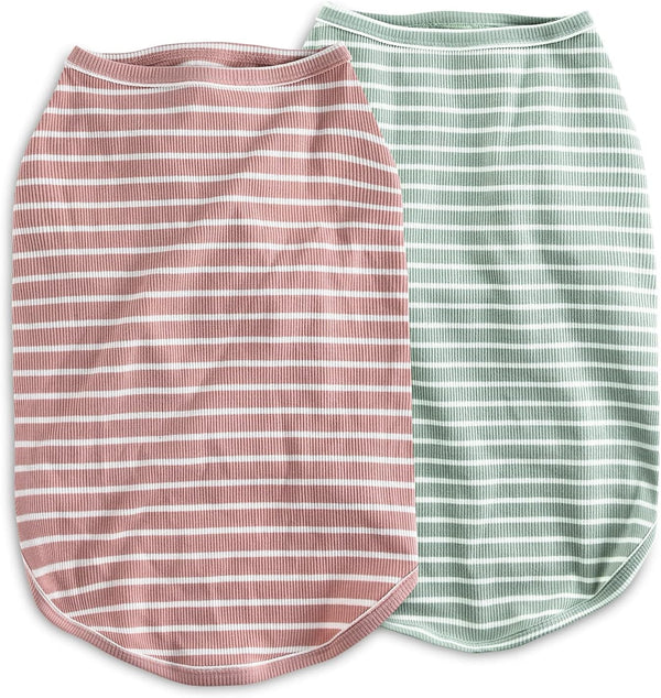 Koneseve Dog Shirt Vest Lightweight Stretchy Dog T-Shirts Soft Cool Sleeveless Stripe Vests Breathable Clothes for Puppy Kitty Cats Small Medium Large Dogs 2 Pack Pink + Green [ S/Small ]2