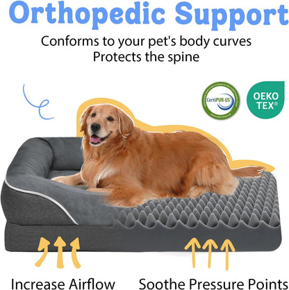 Chez Paw Waterproof Orthopedic XL Dog Bed for Large and Extra Large Dogs | Egg Crate Foam, 4-Sided Bolster Support, Waterproof Liner, Non-Slip Bottom, Machine Washable Cover, 42 X 30 Inch2