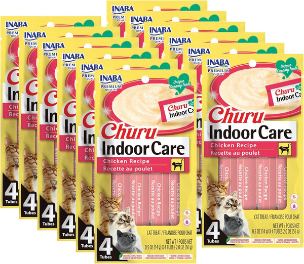 INABA Churu for Cats, Functional, Creamy Lickable Purée Cat Treat for Indoor Care and Hairball Control, 0.5 Ounces Each, 24 Tubes (4 per Pack), 2 Flavor Tuna and Chicken Variety Pack12