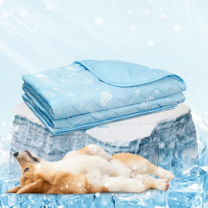 NWK Dog Cooling Blanket, Q-Max>0.345, Ice Silk Cool to Touch Material, Reversible Breathable Bed Cover, Furniture Protector Couch Sofa for Summer, Machine Washable (Ocean Blue, 30'' X 40'')7