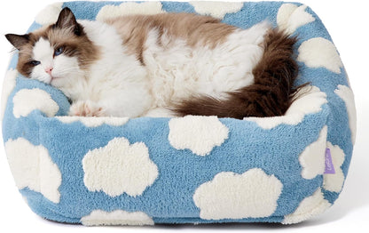 LE SURE Cute Dog Bed for Small Dogs Jacquard Washable Puppy Beds,25X21X7In | Rectangle Pet Bed,Comfy Orthopedic Pet Sofa for Home Decor,Anti Slip Bottom,Up to 15Lbs,Cozy Clouds Blue7