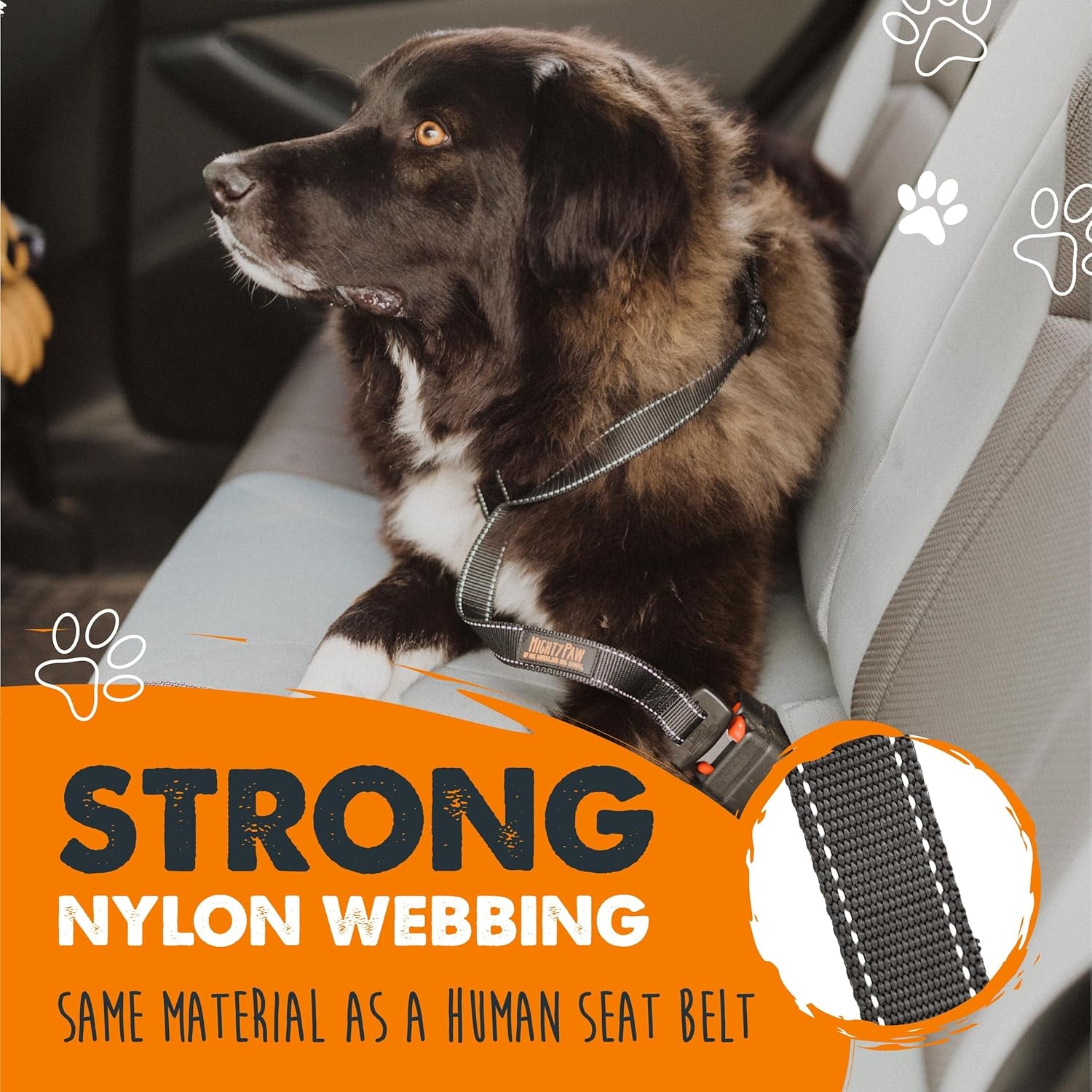 mighty-paw-dog-seat-belt-for-car-heavy-duty-aviation-aluminum-carabiner-850-lbs-force-rated-nylon-webbing-swivel-clip-16-26-in-adjustable