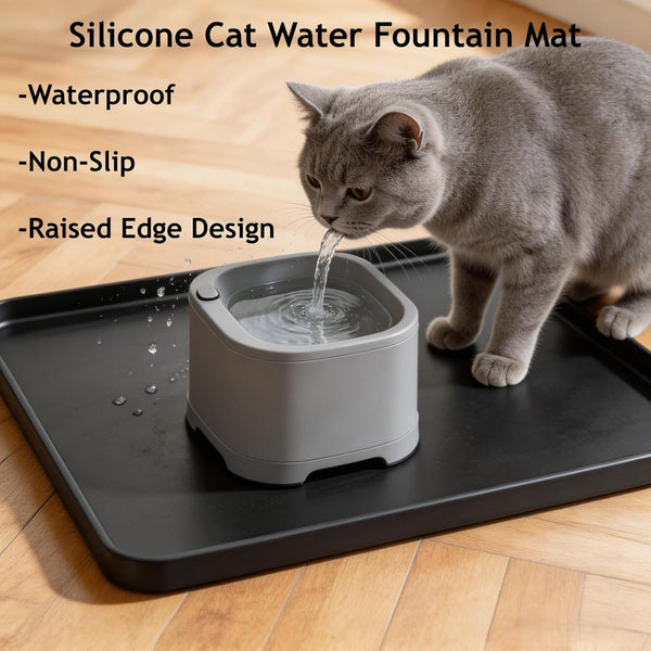 Silicone Square Mat 16X16 for Water Bowl, Waterproof Pet Bowls Mat, Black | with Raised Edge, Non-Slip Cat Dog Water Dispenser Mat Protects Floors from Water & Food Spills2