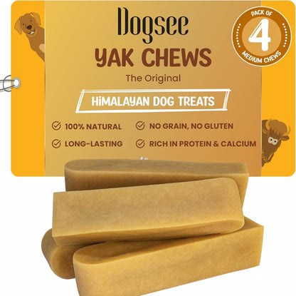 Dogsee Yak Chews for Dogs 1Lb (Medium - 6 Bars), 100% All Natural, 60% Protein, Dog Treats Medium Breed, Yak Chews Long Lasting for Aggressive Chewers, Raw Hide Free18