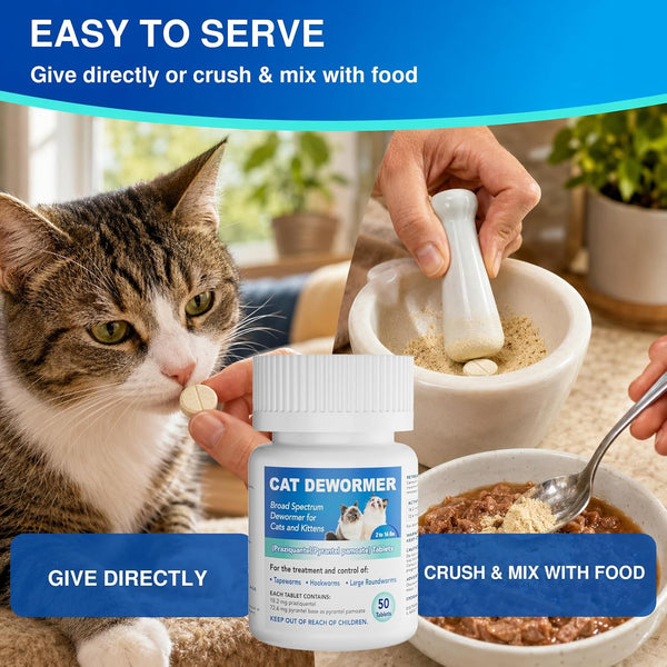 Dewormer for Cats and Kittens - Cat Dewormer All Worms Broad Spectrum | for Tapeworms, Roundworms & Hookworms - 50 Tablets4