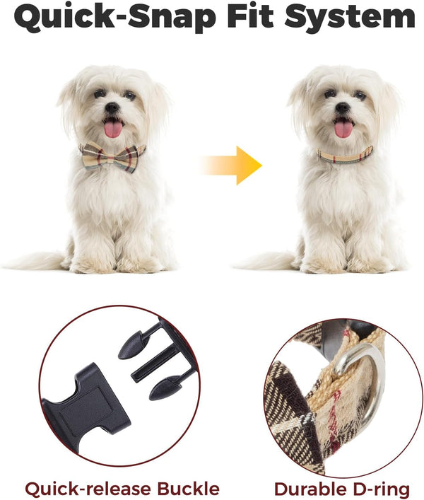 BINGPET Dog Harness Collar Leash Set,Adjustable No Pull Escape Proof Small Dog Harness,Classic Plaid Puppy Harness and Leash Set for Small Medium Large Dogs Training Easy Walk Running(Beige,S)5