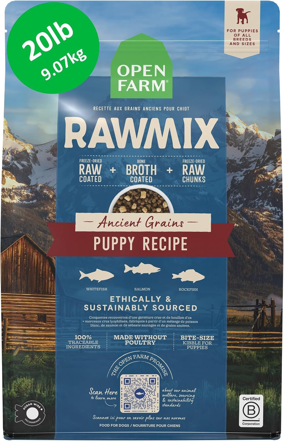open-farm-rawmix-ancient-grains-dry-dog-food-wild-ocean-kibble-20lb-bag-wild-caught-whitefish-salmon-and-rockfish-freeze-dried-raw-chunks-100-traceable-ingredients-non-gmo-fruits-veggies