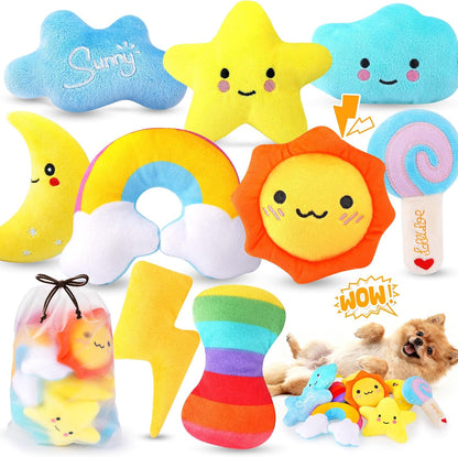 KIPRITII Whimsical Squeaky Dog Toys for Small Dogs & Puppies – Plush Toys Pack with Storage Bag, 9 Pcs Stuffed Puppy Chew Toys with Squeakers to Relieve Boredom1