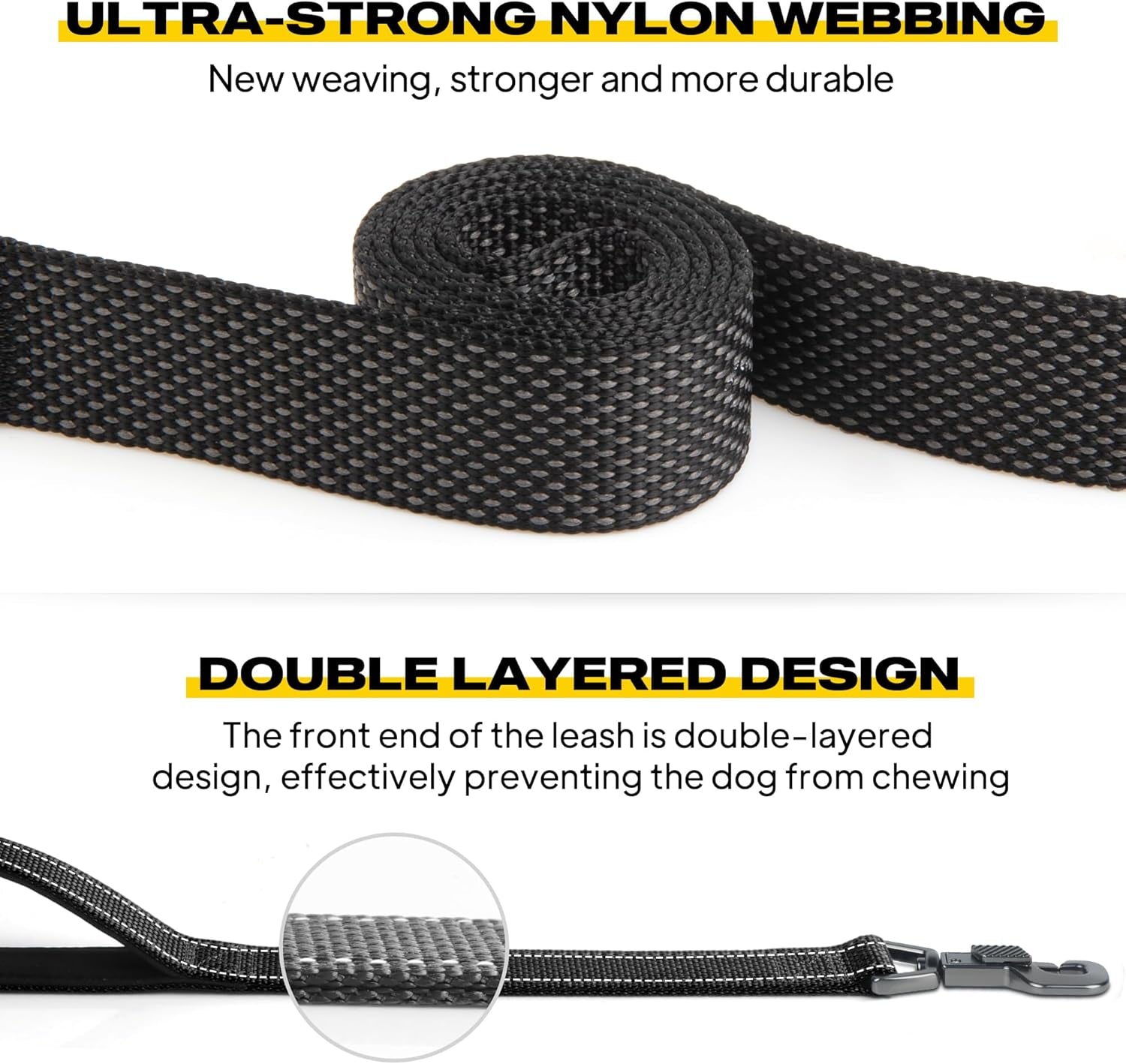 fida-4-ft-heavy-duty-dog-leash-with-2-comfortable-padded-handles-traffic-handle-advanced-easy-snap-hook-reflective-walking-lead-for-large-medium-small-breed-dogs-4-ft-x-1-wide-black