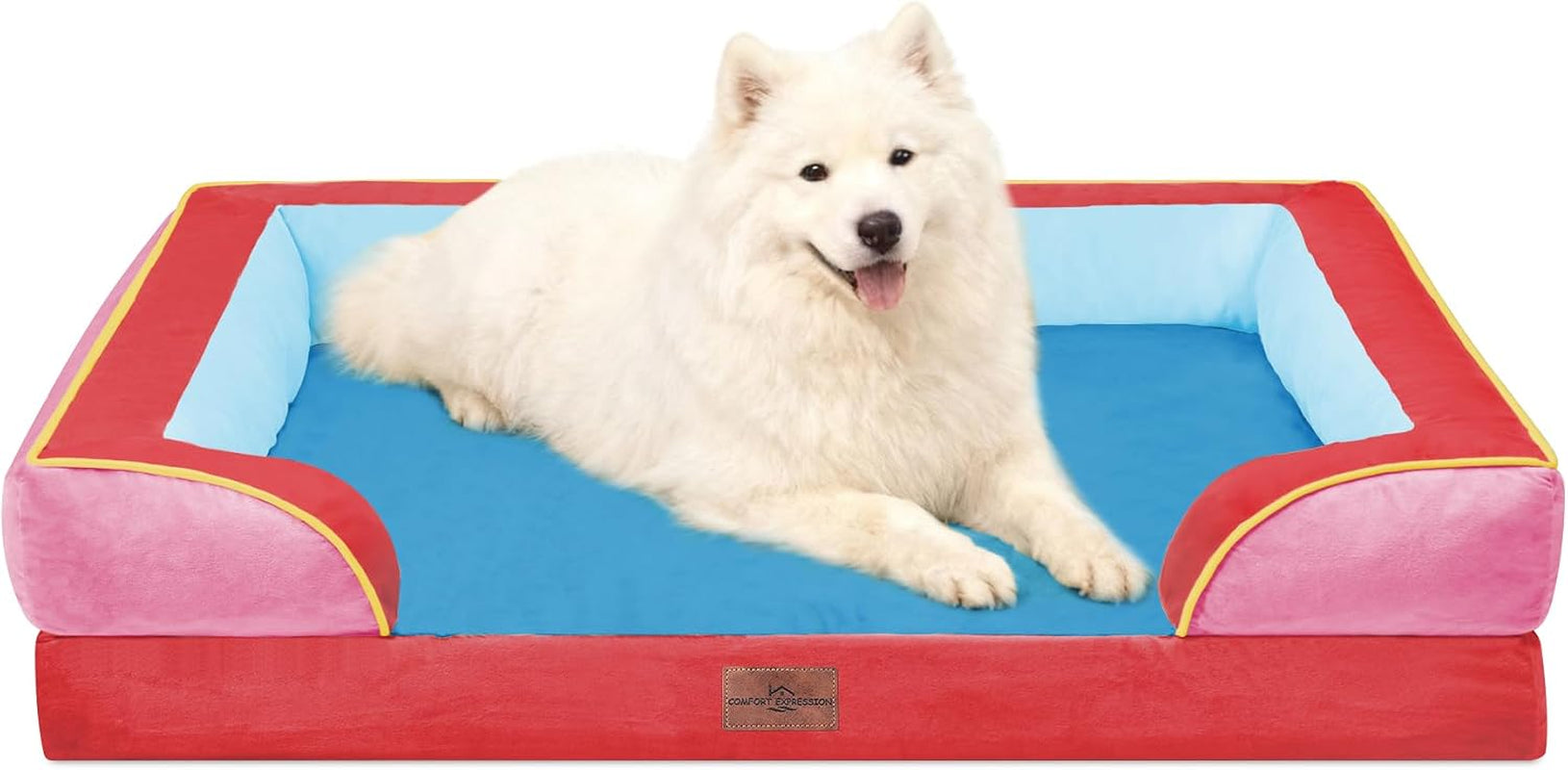 comfort-expression-orthopedic-dog-bed-for-extra-large-dogs-with-bolster-waterproof-dog-couch-bed-with-washable-cover-non-slip-bottom-supportive-egg-crate-foam-xl-pet-bed-42x30-inch