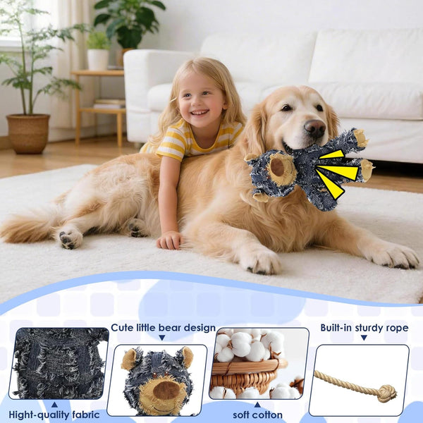 MAXBECK Dog Companion for Heavy Chewers- Indestructible Robust Bear Dog Toy, Resistant Squeaky Dog Toys for Heavy Chewers, Unbreakable Stuffed Plush Dog Toys for Aggressive Chewers (A-Navy)3