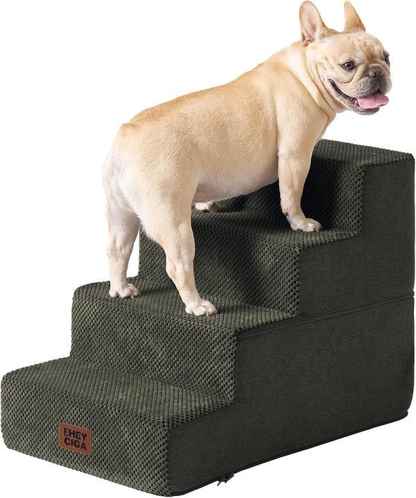 EHEYCIGA Dog Stairs for Bed 18" H, Dog 4-Steps for High Bed, Olive Green | Pet Steps for Small Dogs and Cats, Non-Slip Balanced Pet Ramp Indoor61