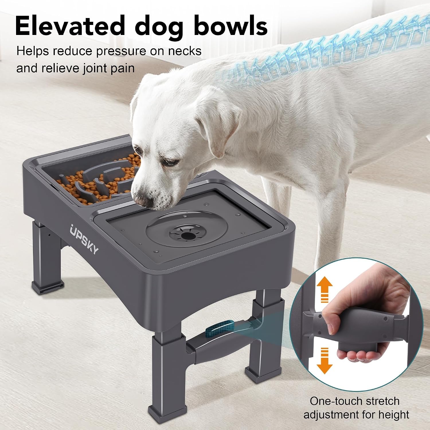 upsky-2-in-1-elevated-dog-bowls-slow-feeder-4-height-adjustable-raised-bowl-stand-no-spill-dog-water-bowls-anti-slip-food-and-water-bowls-for-small-medium-dogsnot-include-stainless-steel-bowl