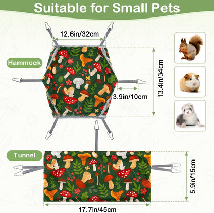 Bienbee 2 Pcs Ferret Rat Hammock Set for Cage Washable Guinea Pig Hideout Bed Soft Small Animal Hammock Tunnel Toys Ferret Cage Accessories for Hedgehog Sugar Glider Squirrel Hamster, Green Mushroom5