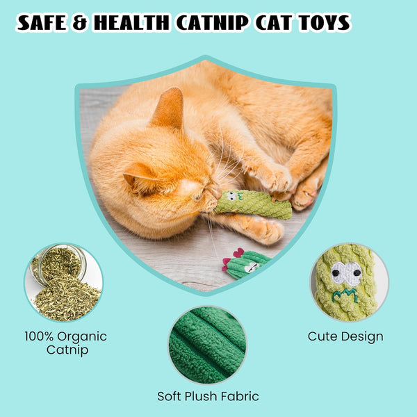 Cactus Catnip Toys, 100% Pure Organic Catnip-Filled Toys without Cotton | 5 Pack Interactive Kitten Toy for Anxiety Relief, Soft Cute Teething &Chew Toys for Indoor Cats4