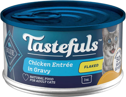 Blue Buffalo Tastefuls Flaked Adult Wet Cat Food Variety Pack (Tuna, Chicken, Fish & Shrimp), Natural Ingredients Enhanced with Vitamins, Minerals & Other Nutrients, 3-Oz. Each (12 Cans)25