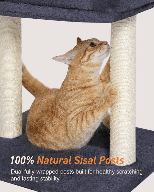 19" Small Cat Tree with Scratching Post for Indoor Cats with Perch | Dark Gray, Removable 19"×15.8" Perch Bed, Dual Natural Sisal Scratcher,Small Cat Tower,Space-Saving3