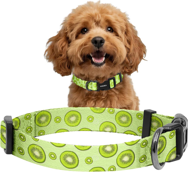Kazazoo Dog Collar Cute and Soft Nylon Puppy Collar Girl Dogs, Adjustable Purple Dog Collars for Medium Dogs, Purple Flowers-M48