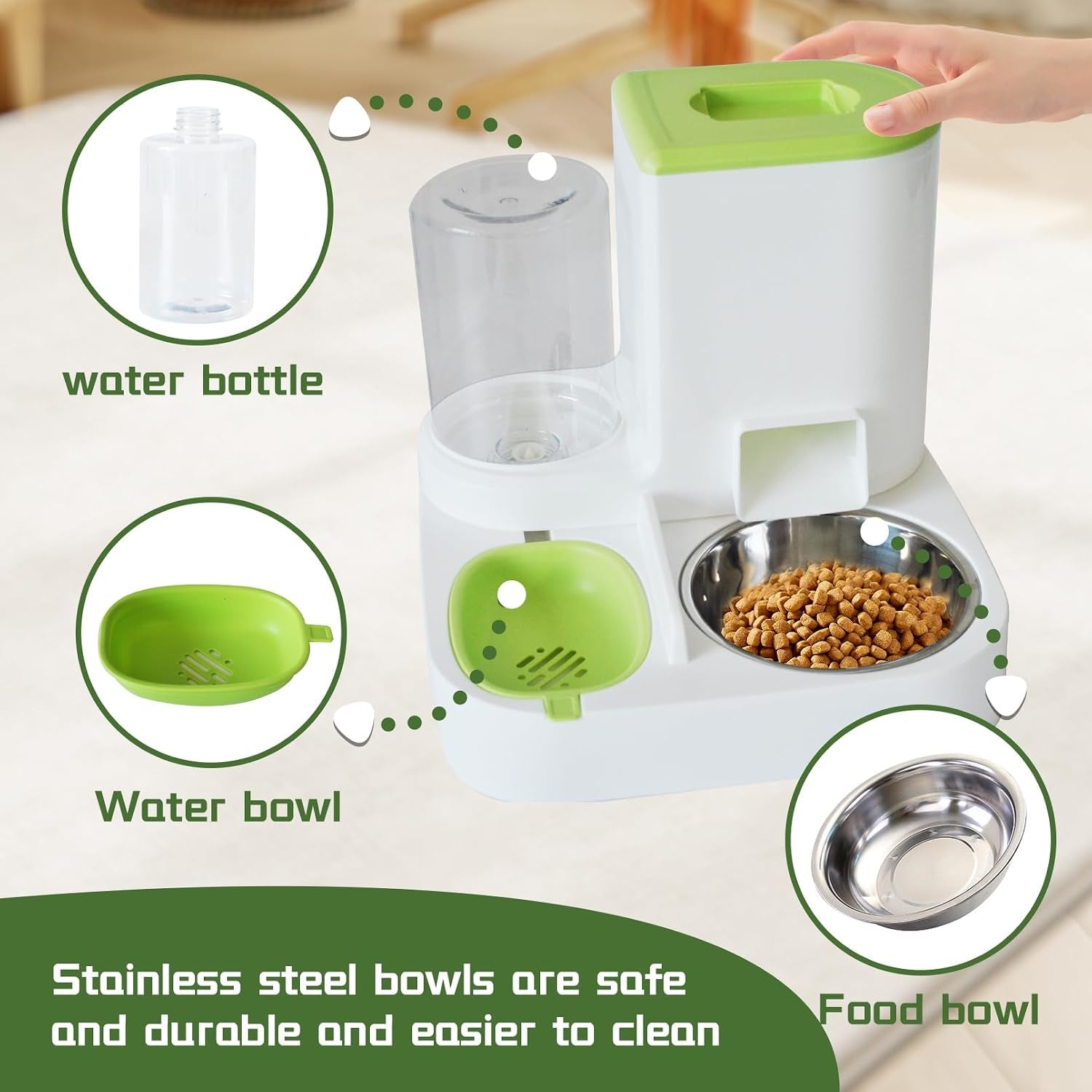2-in-1-automatic-cat-feeder-water-dispenser-gravity-pet-feeder-stainless-steel-food-water-bowl-all-in-one-large-capacity-self-feeding-for-cats-dogs-small-medium-petsgreen