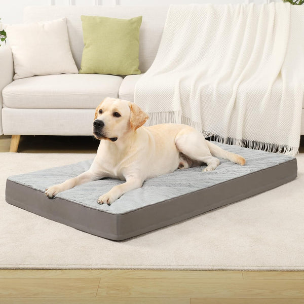 KSIIA Orthopedic Dog Bed for Large Dogs with Waterproof Lining, Grey, 35X22 | Deluxe Soft Plush Dog Crate Bed, Washable Pet Mat with Removable Cover & Egg Crate Foam for Large Dogs Sleeping & Relaxing9
