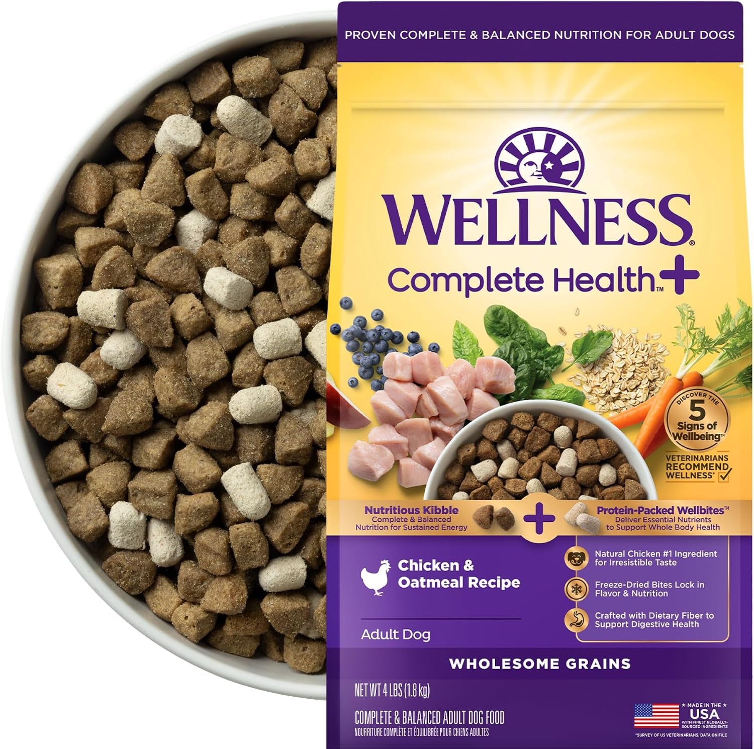 wellness-complete-health-adult-dry-dog-food-with-freeze-dried-wellbites-wholesome-grain-kibble-natural-chicken-and-oatmeal-recipe-4-lb-bag