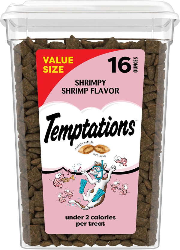Temptations Classic Crunchy Cat Treats, Shrimpy Shrimp, 16 Oz | under 2 Calories per Treat, 100% Complete & Balanced Adult Cat, Resealable Stay-Fresh Tub, Use as Snack, Meal, or Food Topper1