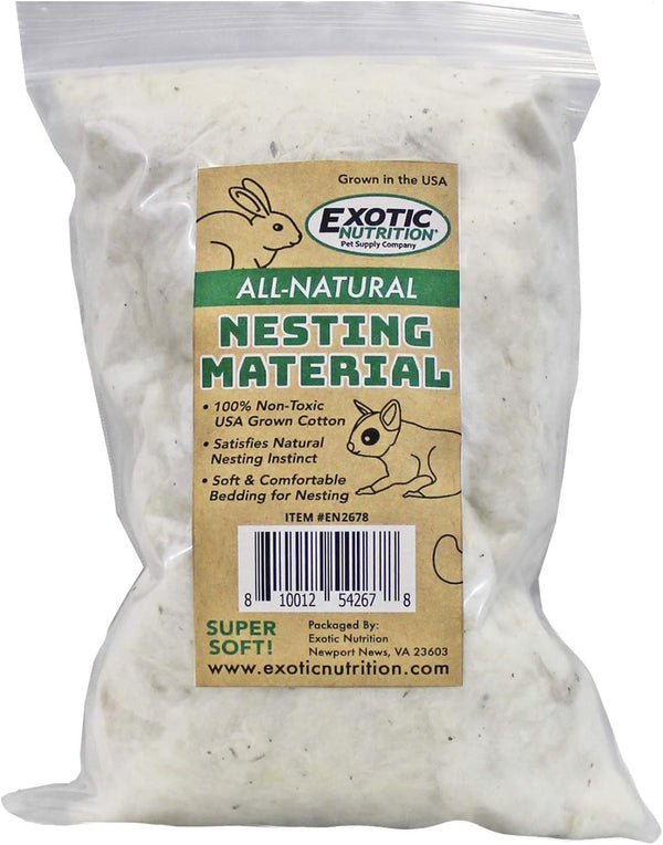 Exotic Nutrition All-Natural Nesting Material (4 Oz.) - 100% Cotton Eco-Friendly Animal Bedding - for Sugar Gliders, Squirrels, Hamsters, Rabbits, Wild Birds & Wildlife1