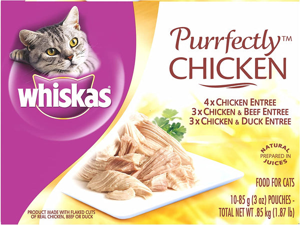 Whiskas Purrfectly Chicken Wet Cat Food Pouches, 3 Oz, 24 Count | Real Chicken in Natural Juices, Natural Ingredients, Flake Texture, Nutritionally Complete for Adult Cats, Flavor-Lock Pouch5