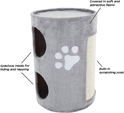 20.5-Inch Cat Condo - 2 Story Cat House with Sisal Scratch Pad, Barrel Shaped Pet House Covered in Soft Fabric by PETMAKER (Gray)4
