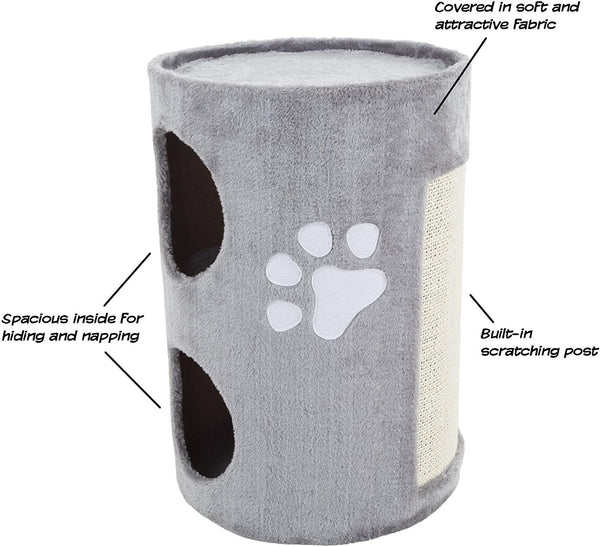 20.5-Inch Cat Condo - 2 Story Cat House with Sisal Scratch Pad, Barrel Shaped Pet House Covered in Soft Fabric by PETMAKER (Gray)4