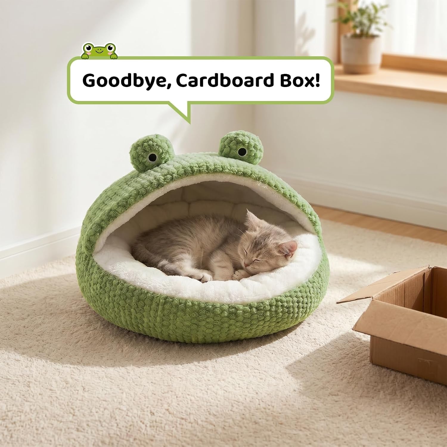 cwv-cute-cat-beds-kitten-beds-soft-small-dog-beds-washable-pet-beds-for-puppy-and-kitty-funny-frog-cat-cave-23-inches