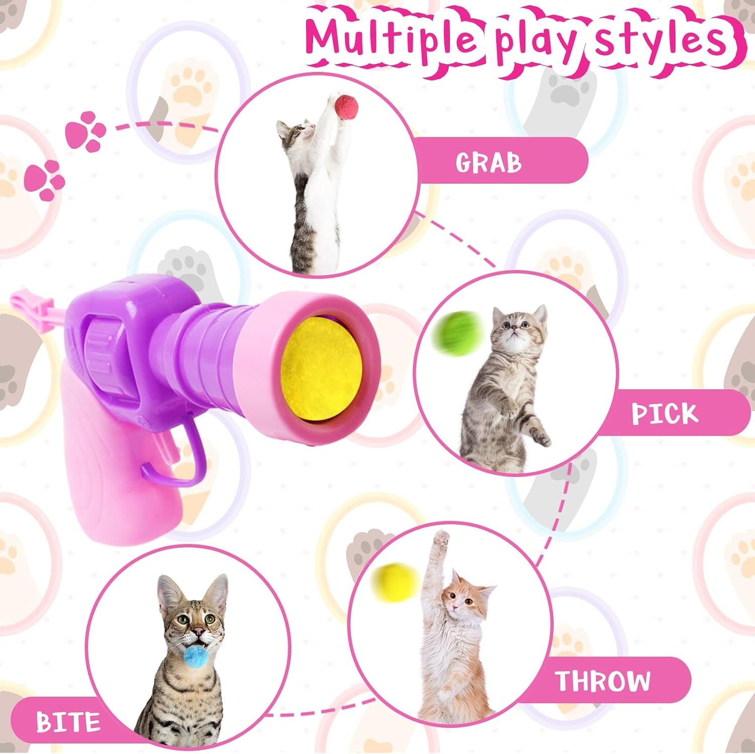 2-cat-toy-launchers-100-cat-pom-pom-balls-cat-toys-balls-launcher-launch-ball-interactive-toy-silent-plush-elastic-ball-for-kitty