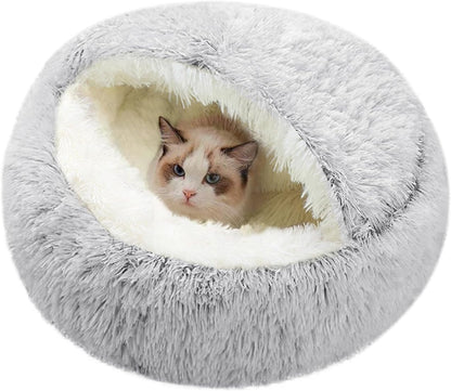 SUOXU Anti-Anxiety Cat Bed, Plush Hooded Cave, 20 in Diameter, Suitable for Small to Medium Pets, Pink10