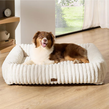 Bedsure Comfyfleece™ Cute Dog Bed for Small Medium Dogs Washable,25In Cream | Furry Puppy Beds,Square Rectangle Orthopedic Corduroy Aesthetic Pet Beds,Removable Zipper Cover,Non-Slip Bottom,Up to 15 Lbs53